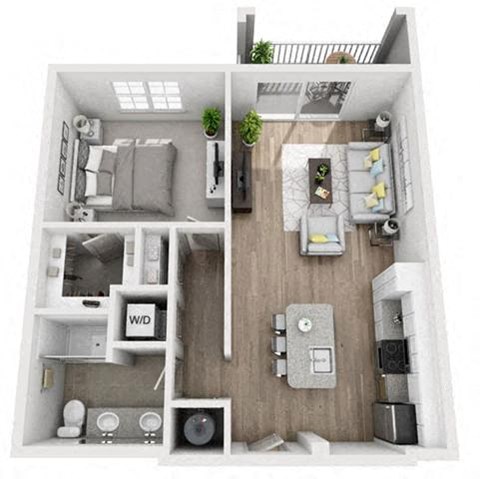 Floor plan for 1 bed, 1 bath, 784 sqft